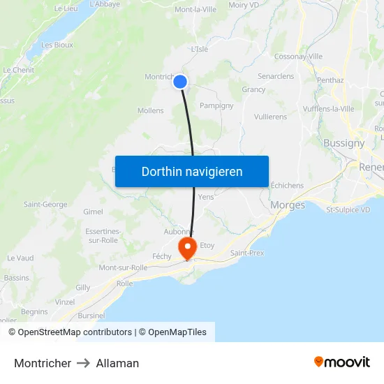 Montricher to Allaman map