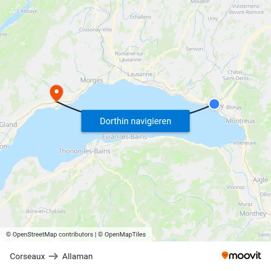 Corseaux to Allaman map