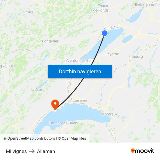 Milvignes to Allaman map
