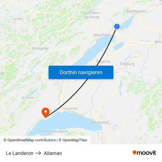 Le Landeron to Allaman map