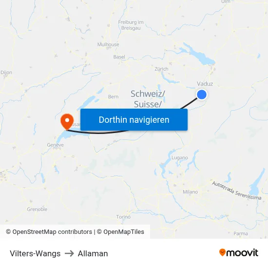 Vilters-Wangs to Allaman map