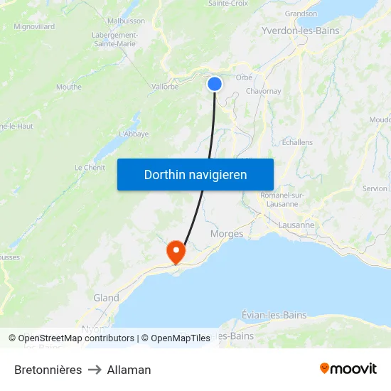 Bretonnières to Allaman map