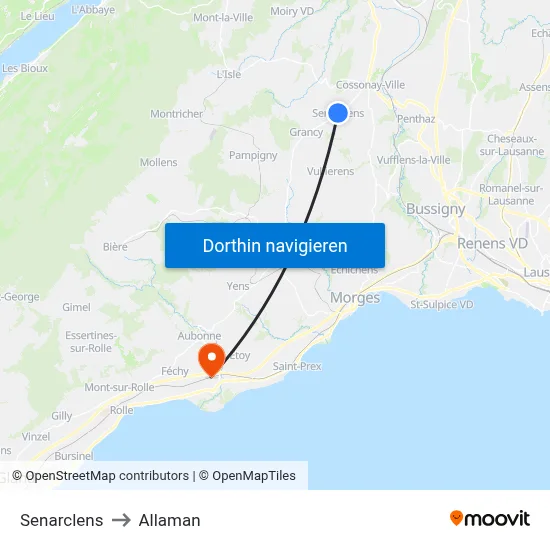 Senarclens to Allaman map