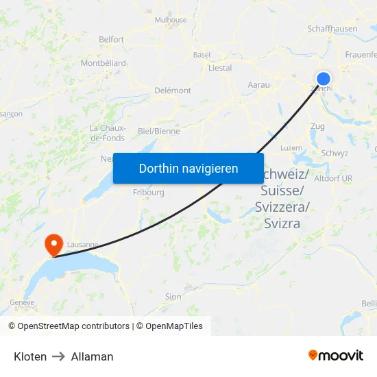 Kloten to Allaman map