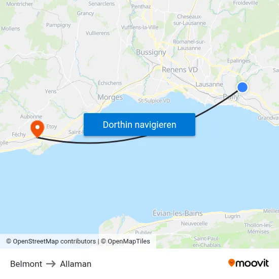 Belmont to Allaman map