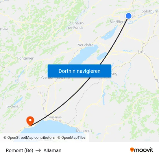 Romont (Be) to Allaman map
