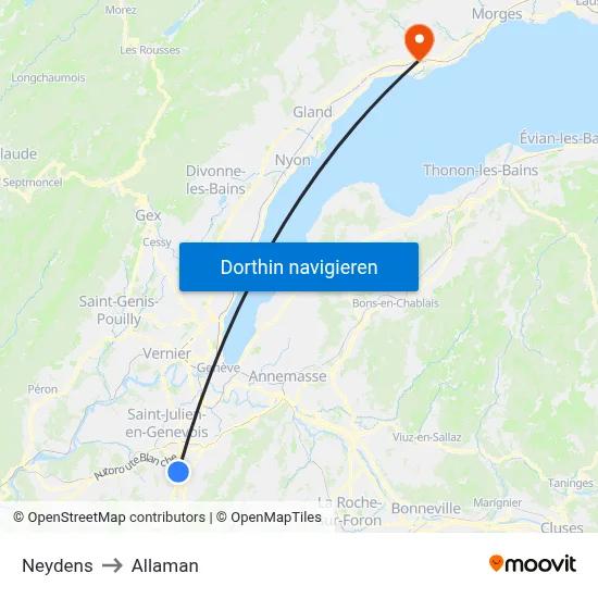 Neydens to Allaman map