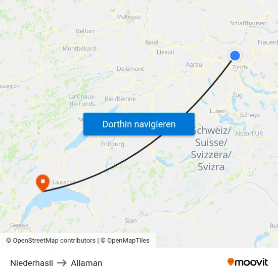 Niederhasli to Allaman map