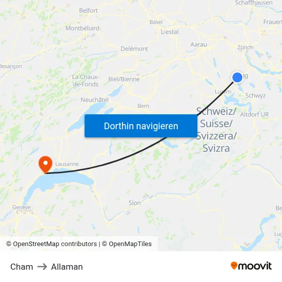Cham to Allaman map