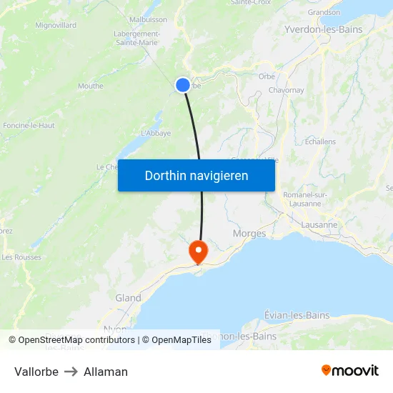 Vallorbe to Allaman map