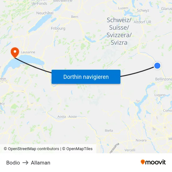 Bodio to Allaman map