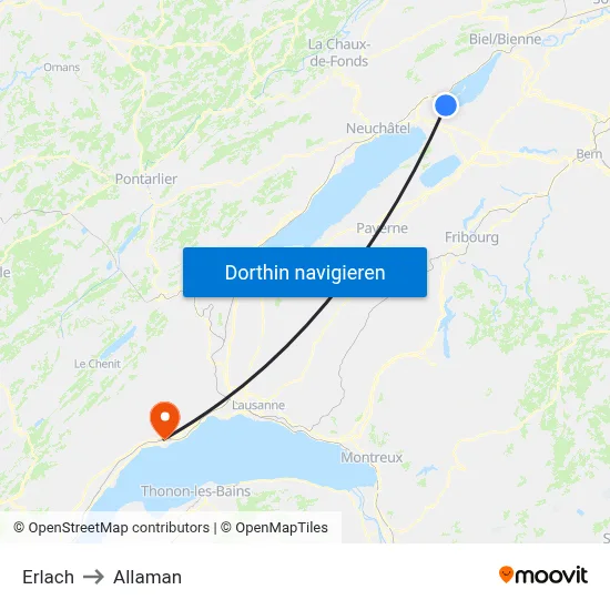 Erlach to Allaman map
