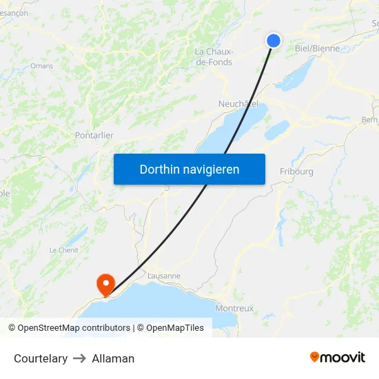 Courtelary to Allaman map