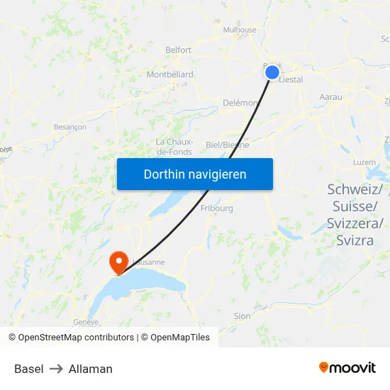 Basel to Allaman map