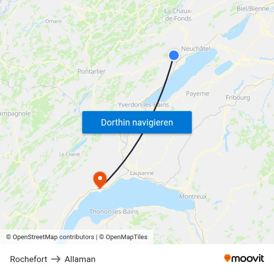 Rochefort to Allaman map