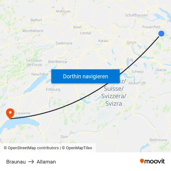 Braunau to Allaman map