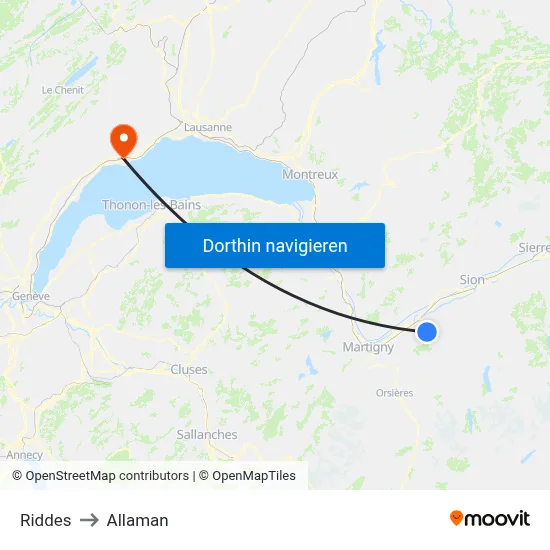 Riddes to Allaman map