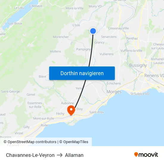 Chavannes-Le-Veyron to Allaman map