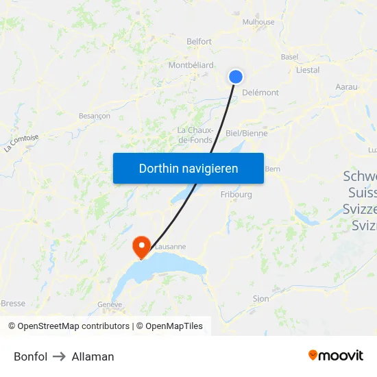 Bonfol to Allaman map