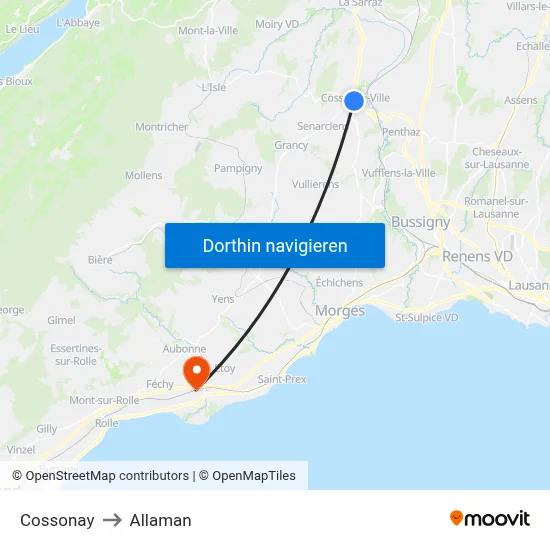 Cossonay to Allaman map