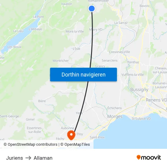Juriens to Allaman map