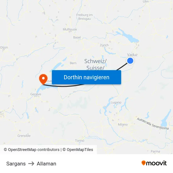Sargans to Allaman map