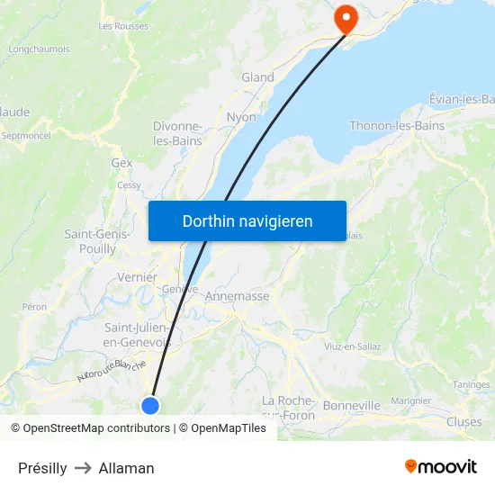 Présilly to Allaman map