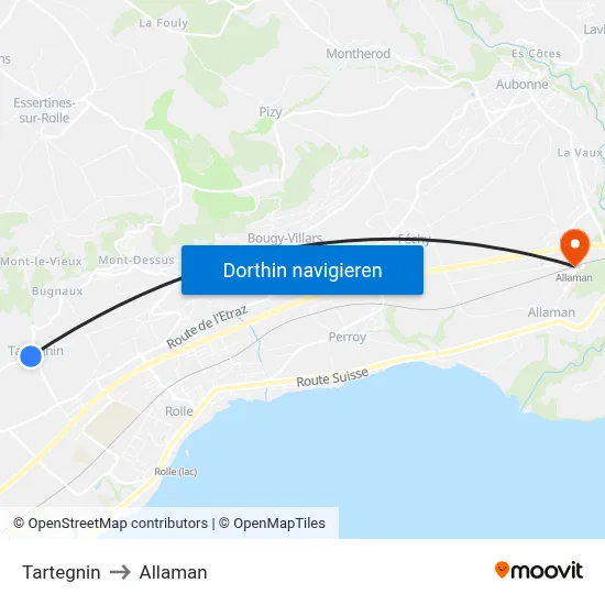 Tartegnin to Allaman map