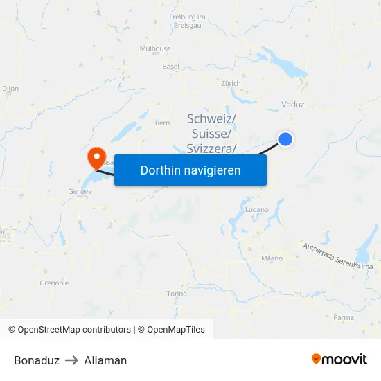Bonaduz to Allaman map