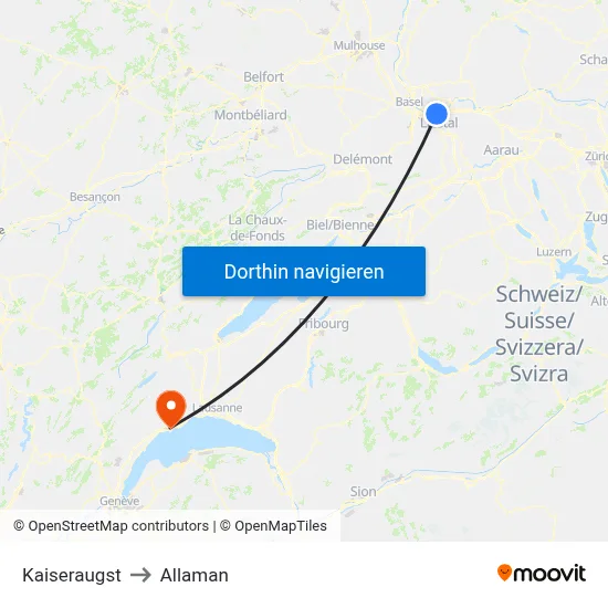 Kaiseraugst to Allaman map