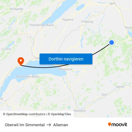 Oberwil Im Simmental to Allaman map