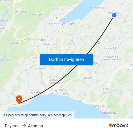 Payerne to Allaman map