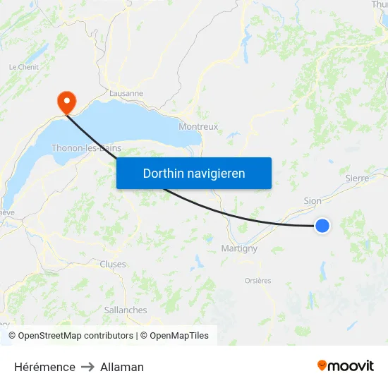 Hérémence to Allaman map
