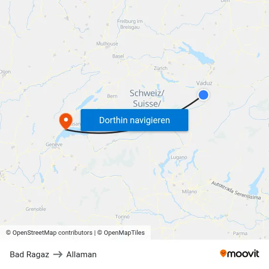 Bad Ragaz to Allaman map