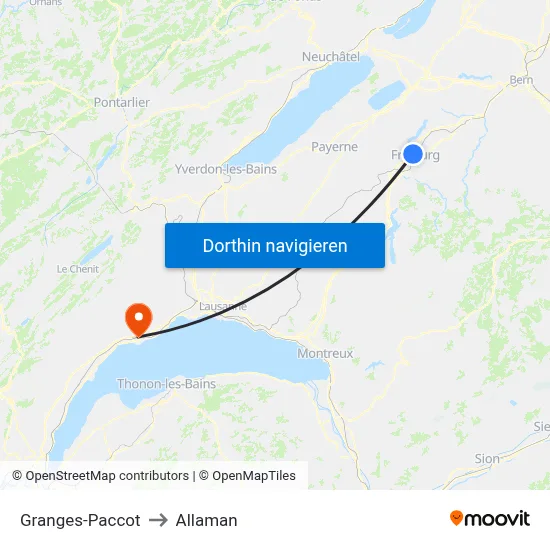 Granges-Paccot to Allaman map