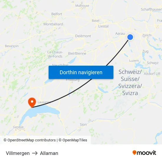 Villmergen to Allaman map