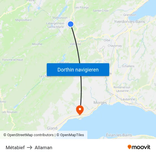 Métabief to Allaman map