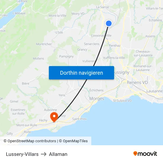Lussery-Villars to Allaman map