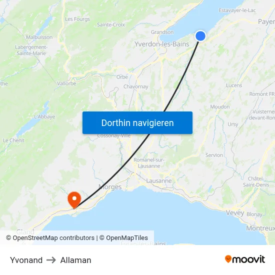 Yvonand to Allaman map