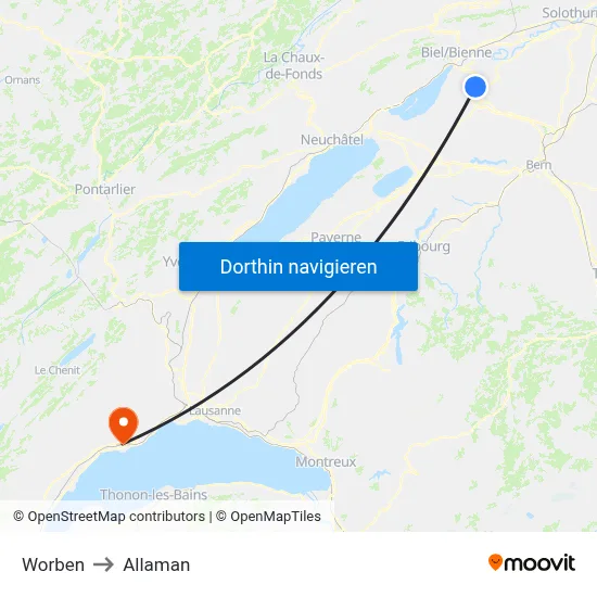 Worben to Allaman map