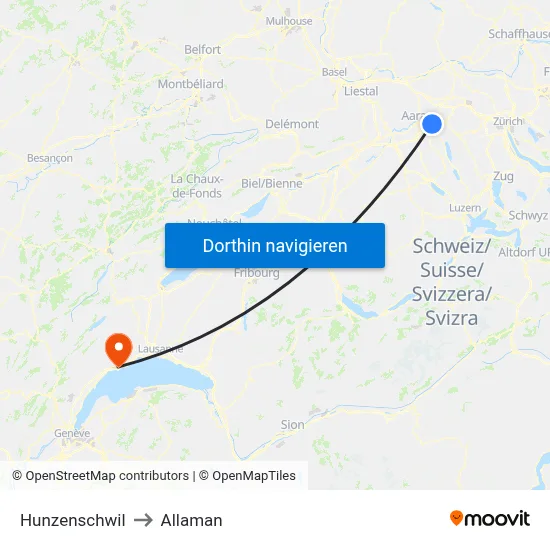 Hunzenschwil to Allaman map