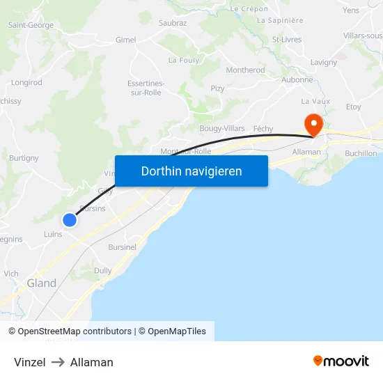 Vinzel to Allaman map