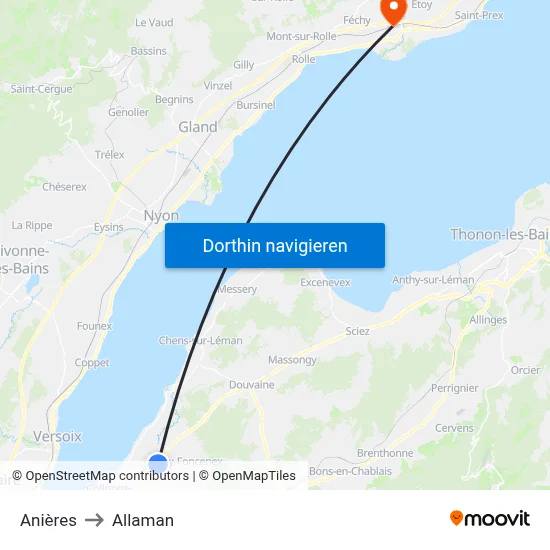 Anières to Allaman map