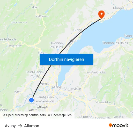 Avusy to Allaman map