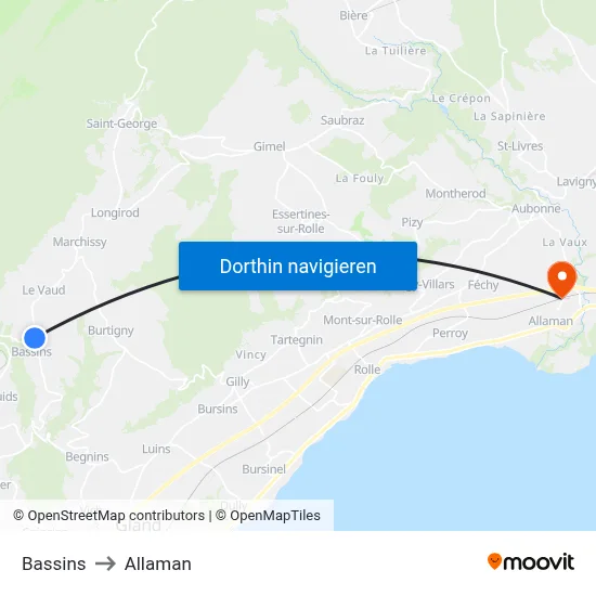 Bassins to Allaman map