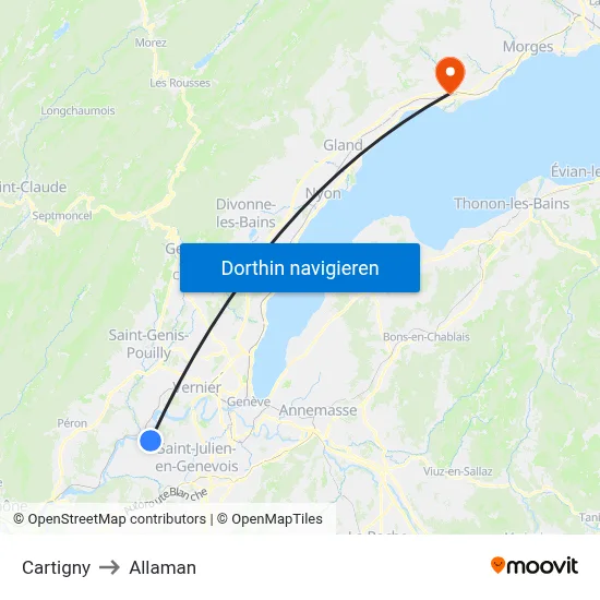 Cartigny to Allaman map