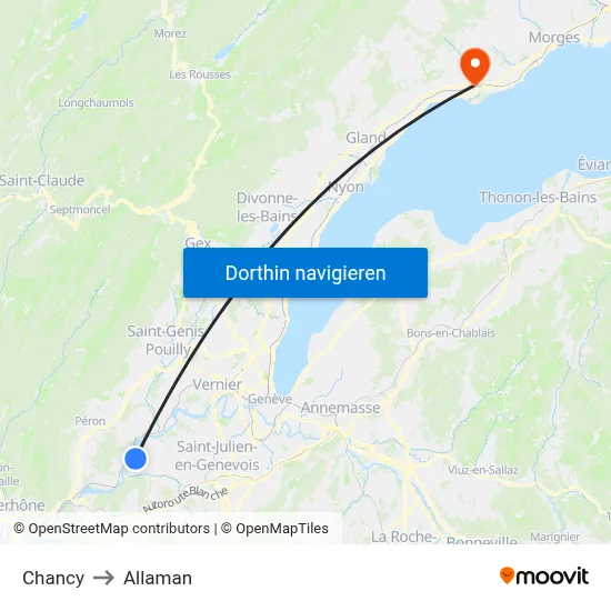 Chancy to Allaman map