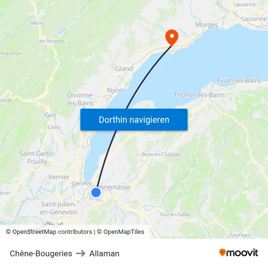 Chêne-Bougeries to Allaman map