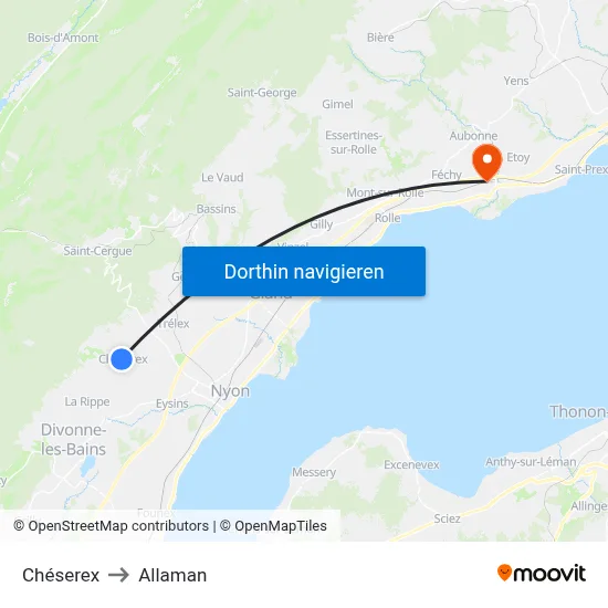 Chéserex to Allaman map