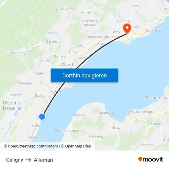 Céligny to Allaman map
